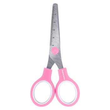 Ножницы BRAUBERG KIDS 130 мм, ручки розовые, закругленные лезвия с линейкой, 274063 - Премиум Сервис