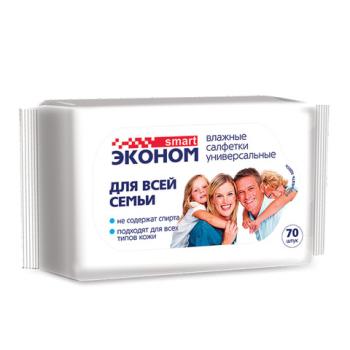 Салфетки влажные, 70 шт., для всей семьи, SMART ЭКОНОМ, 30024 - Премиум Сервис