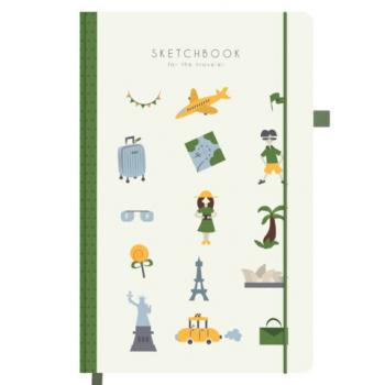 Скетчбук, слоновая кость 140 г/м2, 130х210 мм, 80 л., софт-тач, резинка, BRAUBERG ART CLASSIC, "For the traveler", 117775 - Премиум Сервис