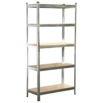 Стеллаж металлический BOOMHOUSE (БУМХАУС) безболтовой, в1800*ш900*г400мм, 5 полок МДФ, серебристый, 291412 - Премиум Сервис