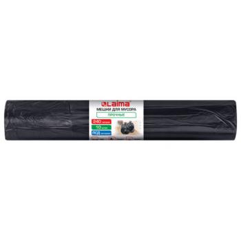 Мешки для мусора 240л черные в рулоне 10 штук прочные, ПВД 40 мкм, 90x125см, LAIMA, 702683 - Премиум Сервис