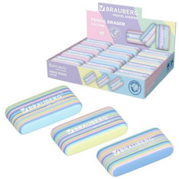 Ластик BRAUBERG "PASTEL STRIPES", 45х24х10 мм, пастельные цвета ассорти, 274014 - Премиум Сервис