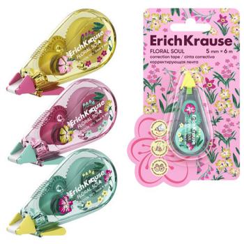 Корректирующая лента ERICH KRAUSE Floral Soul, 5мм х 6м, корпус ассорти, блистер, евр, 62738 - Премиум Сервис