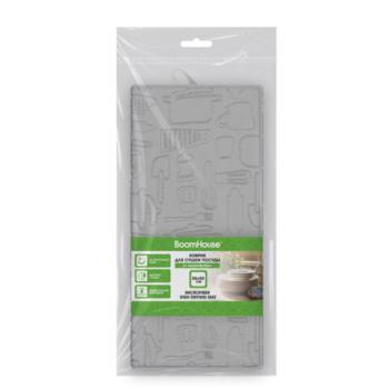 Коврик для сушки посуды из микрофибры, 38х50см, тиснение, "ПОСУДА", СЕРЫЙ, 400г/м2, BOOMHOUSE (БумХаус), 701149 - Премиум Сервис