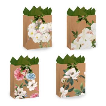 Пакет подарочный (1 штука) 18х10х23см (M) "Flowers", ассорти, глиттер, c тишью, ЗОЛОТАЯ СКАЗКА, 700808 - Премиум Сервис