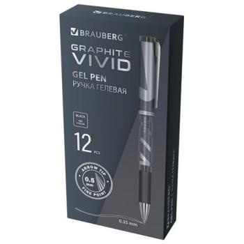 Ручка гелевая с грипом BRAUBERG "GRAPHITE VIVID", ЧЕРНАЯ, пишущий узел 0,5 мм, линия письма 0,35 мм, 144542 - Премиум Сервис