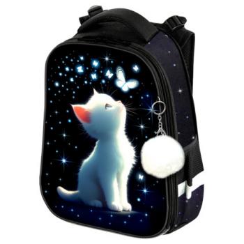Ранец BRAUBERG PREMIUM, 2 отделения, с брелком, "White kitten", СВЕТЯЩИЙСЯ, 38х29х16 см, 274392 - Премиум Сервис