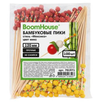 Шпажки-пики для канапе бамбуковые стиль "Мексика" цвет микс 12 см, 100 шт, BOOMHOUSE, 701971 - Премиум Сервис