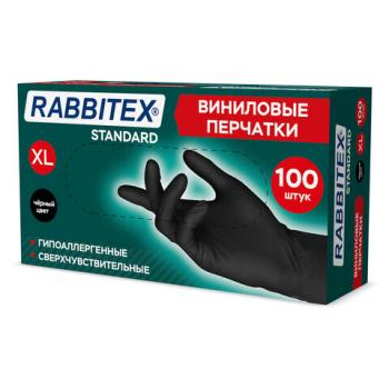 Перчатки виниловые универсальные 50 пар (100 шт), размер XL (очень большой), черные, RABBITEX (РАББИТЕКС) Standard, 702170 - Премиум Сервис
