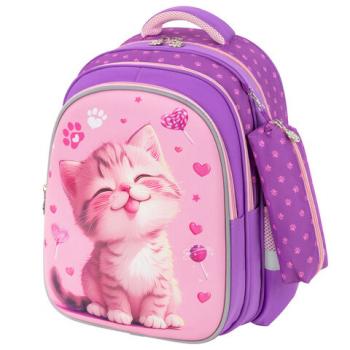 Рюкзак SNOOBAG (СНУБЭГ) MIND с пеналом в комплекте, 2 отделения, "Teasing kitty", 40х28х18 см, 274443 - Премиум Сервис