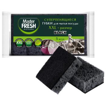 Губки для посуды 9,5х6,5 см XL, КОМПЛЕКТ 5шт, bubble-поролон, черные, Master FRESH, Ш - Премиум Сервис