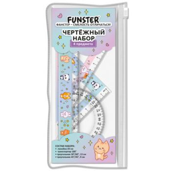 Набор чертежный FUNSTER (линейка 20 см, 2 треугольник, транспортир), "ЗВЕРУШКИ", пенал, 210914 - Премиум Сервис