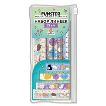 Линейки пластиковые 15 см FUNSTER, "КОТЫ", НАБОР 4 штуки, пенал, 210915 - Премиум Сервис