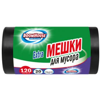 Мешки для мусора 120л черные в рулоне 20 штук прочные, ПВД 35 мкм, 70x110см, серия Extra, BOOMHOUSE, 702662 - Премиум Сервис