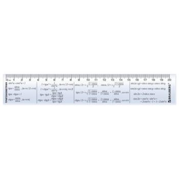Линейка пластиковая 20 см BRAUBERG, справочная, тригонометрия, 210898 - Премиум Сервис