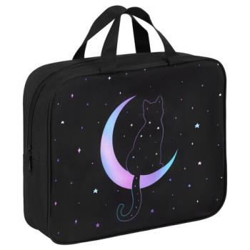 Папка на молнии с ручками BRAUBERG А4, 1 отделение, полиэстер, 80 мм, "Night moon cat", 274502 - Премиум Сервис