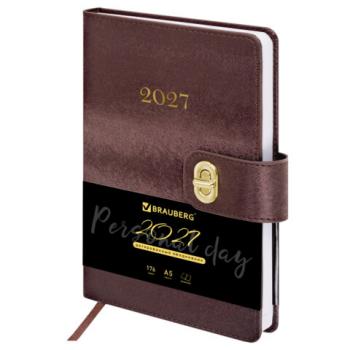 Ежедневник датированный 2027 А5 138х213мм BRAUBERG Elegant, под кожу, застежка, бордовый, 118013 - Премиум Сервис