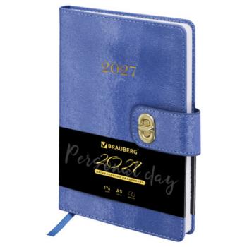 Ежедневник датированный 2027 А5 138х213мм BRAUBERG Elegant, под кожу, застежка, синий, 118014 - Премиум Сервис