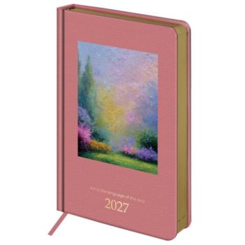 Ежедневник датированный 2027 А5 138х213мм BRAUBERG ArtGallery, под кожу, нашивка, розовый, 118023 - Премиум Сервис