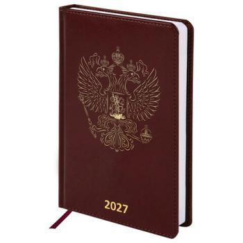 Ежедневник датированный 2027 А5 138х213мм BRAUBERG State, под кожу, коричневый, 118041 - Премиум Сервис