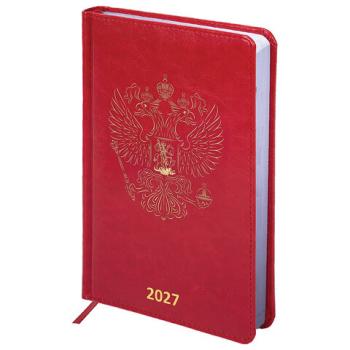 Ежедневник датированный 2027 А5 138х213мм BRAUBERG State, под кожу, красный, 118042 - Премиум Сервис