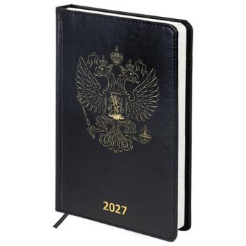 Ежедневник датированный 2027 А5 138х213мм BRAUBERG State, под кожу, черный, 118044 - Премиум Сервис