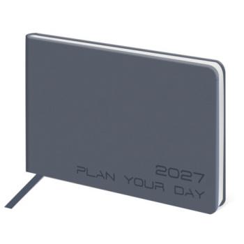 Еженедельник датированный 2027, МАЛЫЙ ФОРМАТ, 105х160 мм, А6, BRAUBERG "Imprint", тиснение, серый, 118163 - Премиум Сервис