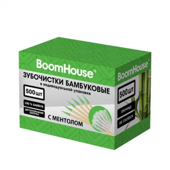 Зубочистки с МЕНТОЛОМ бамбуковые 500 шт. в индивидуальной упаковке, BOOMHOUSE, 701952 - Премиум Сервис