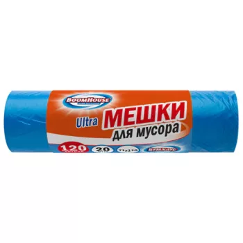 Мешки для мусора 120л синие в рулоне 20 штук особо прочные, ПВД 50 мкм, 71x110см, серия ULTRA, BOOMHOUSE, 702663 - Премиум Сервис