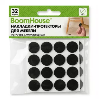 Накладки-протекторы для мебели ФЕТРОВЫЕ самоклеящиеся, d=16 мм, черные, КОМПЛЕКТ 32 шт., BOOMHOUSE (БУМХАУС), 701813 - Премиум Сервис