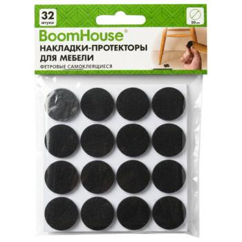 Накладки-протекторы для мебели ФЕТРОВЫЕ самоклеящиеся, d=20 мм, черные, КОМПЛЕКТ 32 шт., BOOMHOUSE (БУМХАУС), 701815 - Премиум Сервис