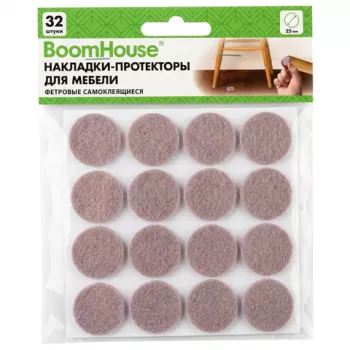 Накладки-протекторы для мебели ФЕТРОВЫЕ самоклеящиеся, d=25 мм, бежевые, КОМПЛЕКТ 32 шт., BOOMHOUSE (БУМХАУС), 701820 - Премиум Сервис