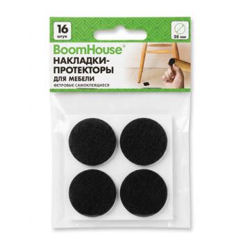 Накладки-протекторы для мебели ФЕТРОВЫЕ самоклеящиеся, d=28 мм, черные, КОМПЛЕКТ 16 шт., BOOMHOUSE (БУМХАУС), 701823 - Премиум Сервис