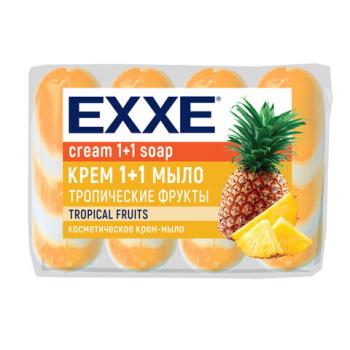 Мыло-крем туалетное 1+1 косметическое 300 г EXXE, КОМПЛЕКТ 4 шт. х 75 г, "Тропические фрукты", С0007349 - Премиум Сервис