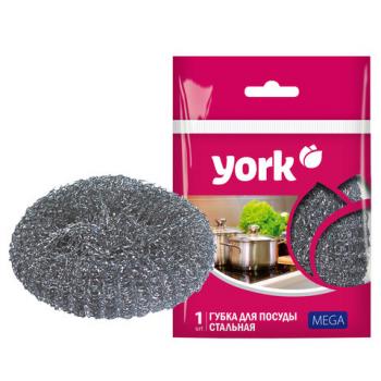 Губка (мочалка) металлическая, 40 г, МЕГА, для посуды, гриля, плиты, YORK, 003030 - Премиум Сервис