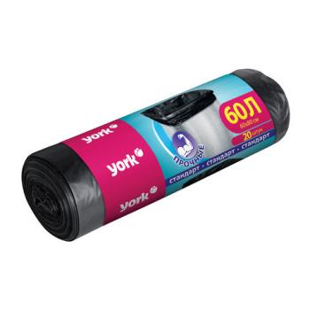 Мешки для мусора 60 л, черные, в рулоне 20 шт., ПНД, 6 мкм, YORK, 902140 - Премиум Сервис