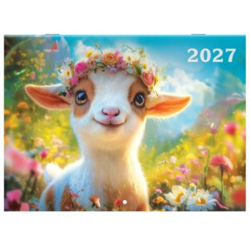 Календарь-планер настенный перекидной на 2027 г., 12 листов, 29,5х21,3 см, BRAUBERG, "Год козы", 118446 - Премиум Сервис