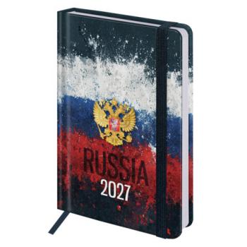 Ежедневник датированный 2027 с резинкой, 145х203 мм, А5, BRAUBERG, твердый, фольга, "Russia", 117818 - Премиум Сервис