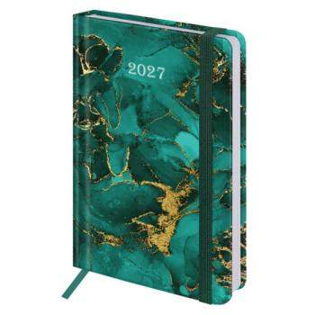 Ежедневник датированный 2027 с резинкой, 145х203 мм, А5, BRAUBERG, твердый, фольга, "Marmaron", 117823 - Премиум Сервис