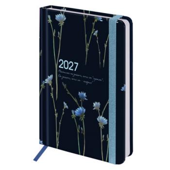 Ежедневник датированный 2027 с резинкой, 145х203 мм, А5, BRAUBERG, твердый, "Васильки", 117835 - Премиум Сервис