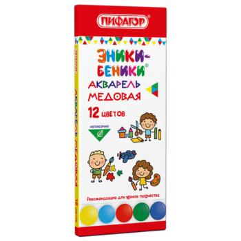 Краски акварельные медовые ПИФАГОР "ЭНИКИ-БЕНИКИ NEW" 12 цветов, картонная коробка, 192846 - Премиум Сервис