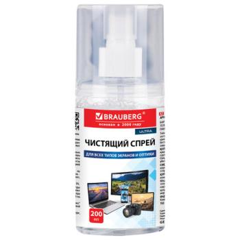 Чистящий набор с плотной микрофиброй для экранов и оптики BRAUBERG ULTRA, спрей 200мл, 514351, Наш - Премиум Сервис