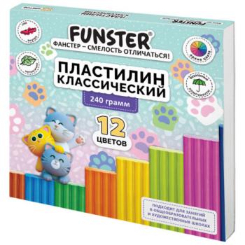 Пластилин классический, кросс-серия "КОШАЧЬИ ЛАПКИ", 12 цветов, 240 г, СТЕК, ВЫСШЕЕ КАЧЕСТВО, FUNSTER (ФАНСТЕР), 107521 - Премиум Сервис