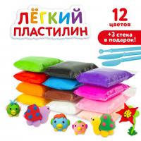 Пластилин супер лёгкий воздушный застывающий 12 цветов, 120 г, 3 стека, ЮНЛАНДИЯ, 105905 - Премиум Сервис