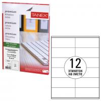 Этикетка самоклеящаяся 105х48 мм, 12 этикеток, белая, 70 г/м2, 50 листов, TANEX, сырье Финляндия, 114533, TW-2612 - Премиум Сервис