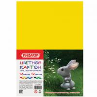 Картон цветной А4 немелованный (матовый), 12 листов 12 цветов, ПИФАГОР, 200х283 мм, 128011 - Премиум Сервис