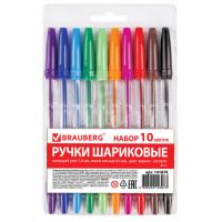 Ручки шариковые BRAUBERG, НАБОР 10 шт., АССОРТИ, "Line", корпус прозрачный, узел 1 мм, линия письма 0,5 мм, 141874 - Премиум Сервис