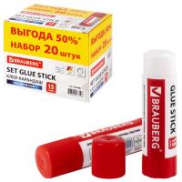 Клей-карандаш 15 г ВЫГОДНАЯ УПАКОВКА, КОМПЛЕКТ 20 штук, BRAUBERG, 229469 - Премиум Сервис