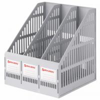Лоток вертикальный для бумаг BRAUBERG "SMART-MAXI" (254х255х297 мм), 3 отделения, сетчатый, сборный, серый, 231524 - Премиум Сервис