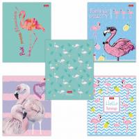 Тетрадь 18 л. HATBER скоба, клетка, обложка картон, тиснение, "Фламинго" (5 видов в спайке), 18Т5тВ1 - Премиум Сервис